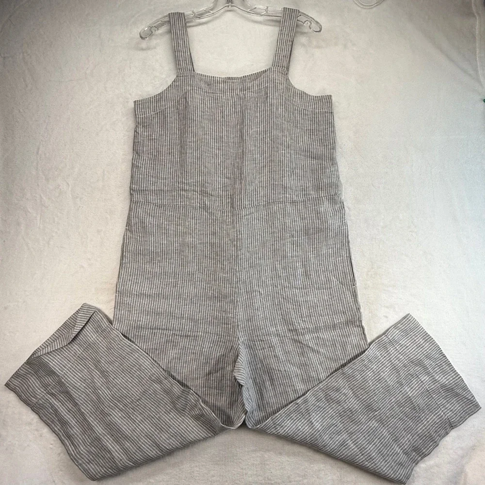 Everlane Linen Striped Jumpsuit Wide Leg Sleeveless Casual Size 10 NWOT- no belt